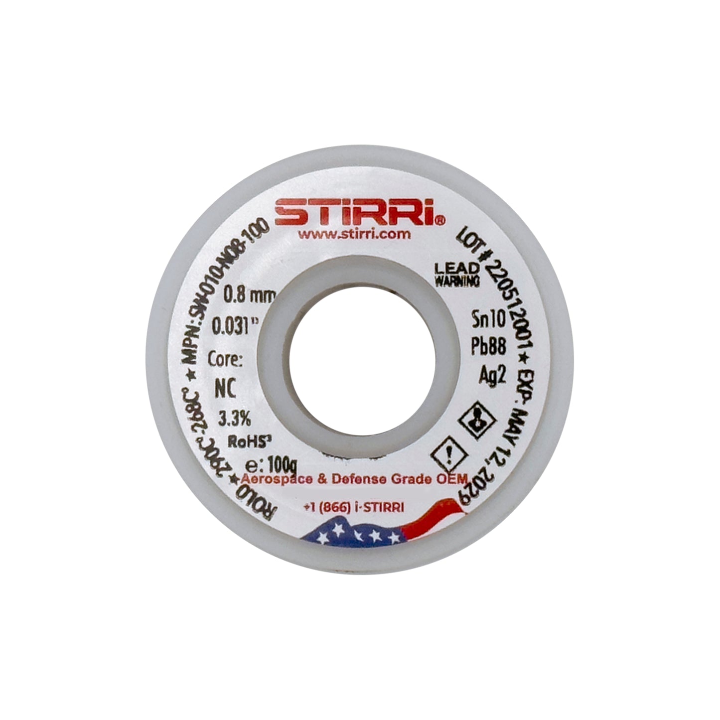 HT-010 - Sn10Pb88Ag2 high-temperature solder wire NC-core ROL0 - 100g spool