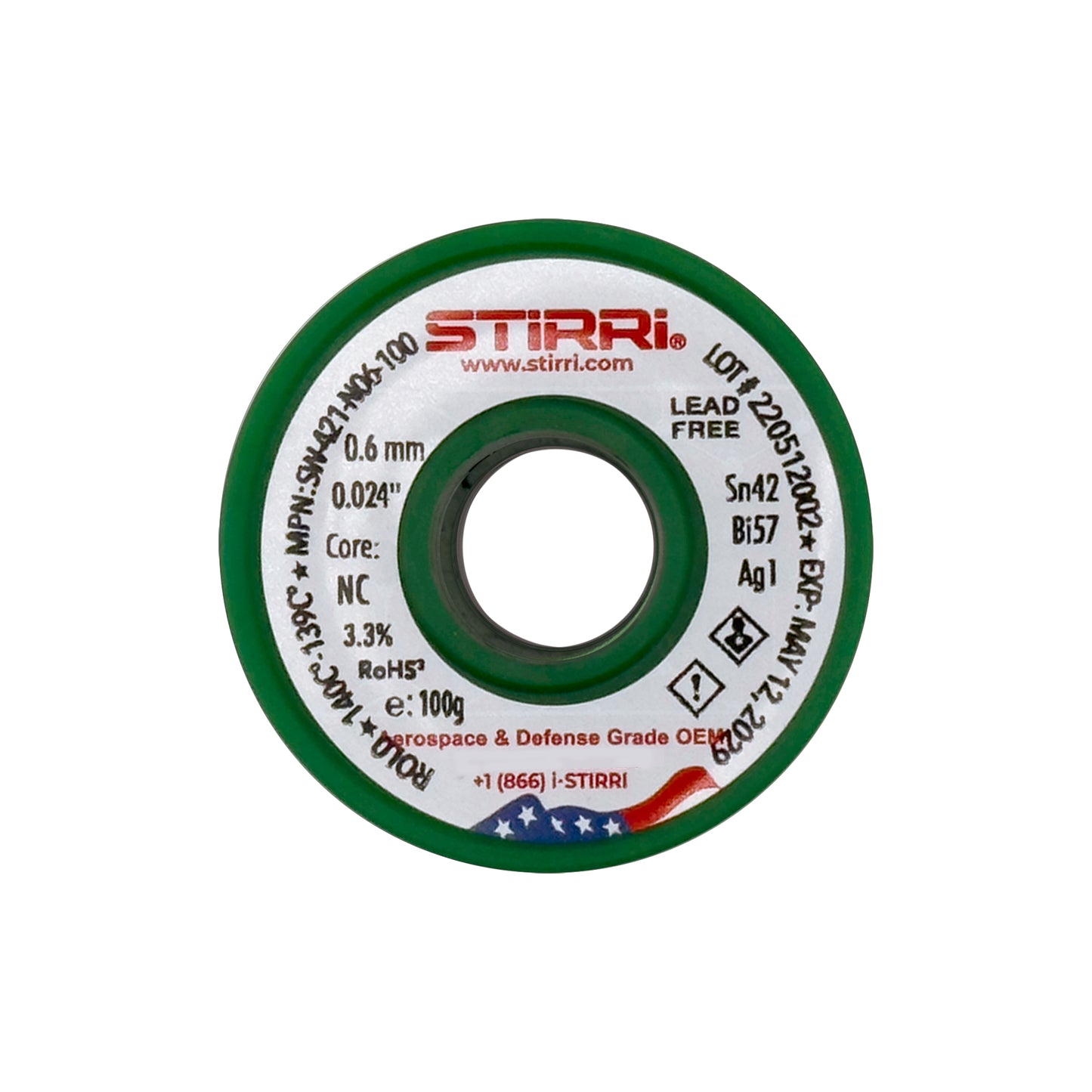 LT-421 - Sn42Bi57Ag1 low-temperature lead-free solder wire - 100g spool