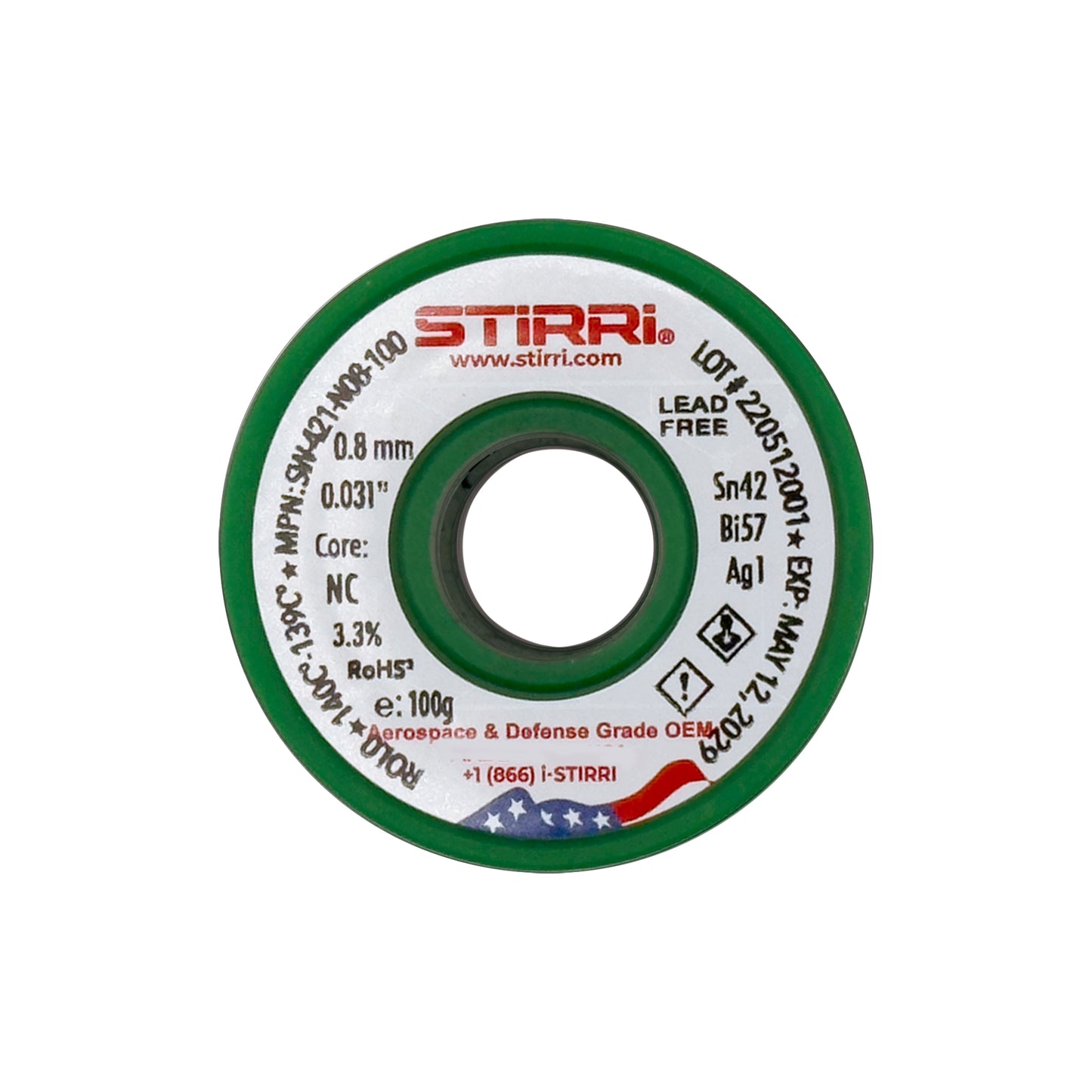 LT-421 - Sn42Bi57Ag1 low-temperature lead-free solder wire - 100g spool