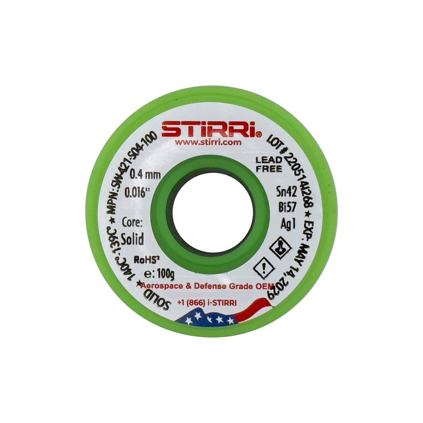 LT-421 - Sn42Bi57Ag1 low-temperature lead-free solder wire - 100g spool