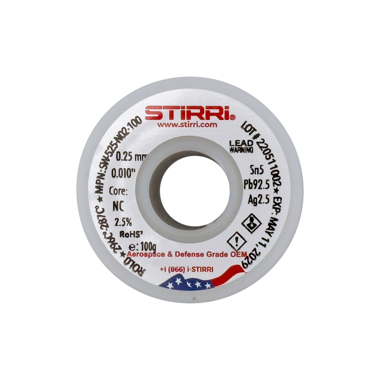 HT-525 - Sn5Pb92.5Ag2.5 high-temp leaded solder wire NC-core ROL0 - 100g spool