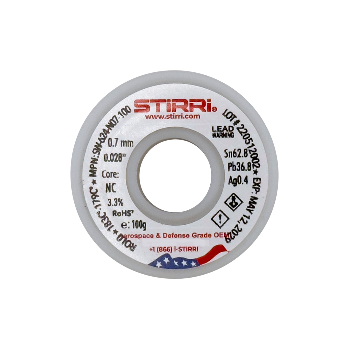 MT-624 - Sn62.8Pb36.8Ag0.4 mid-temp leaded solder wire NC-core ROL0 - 100g spool