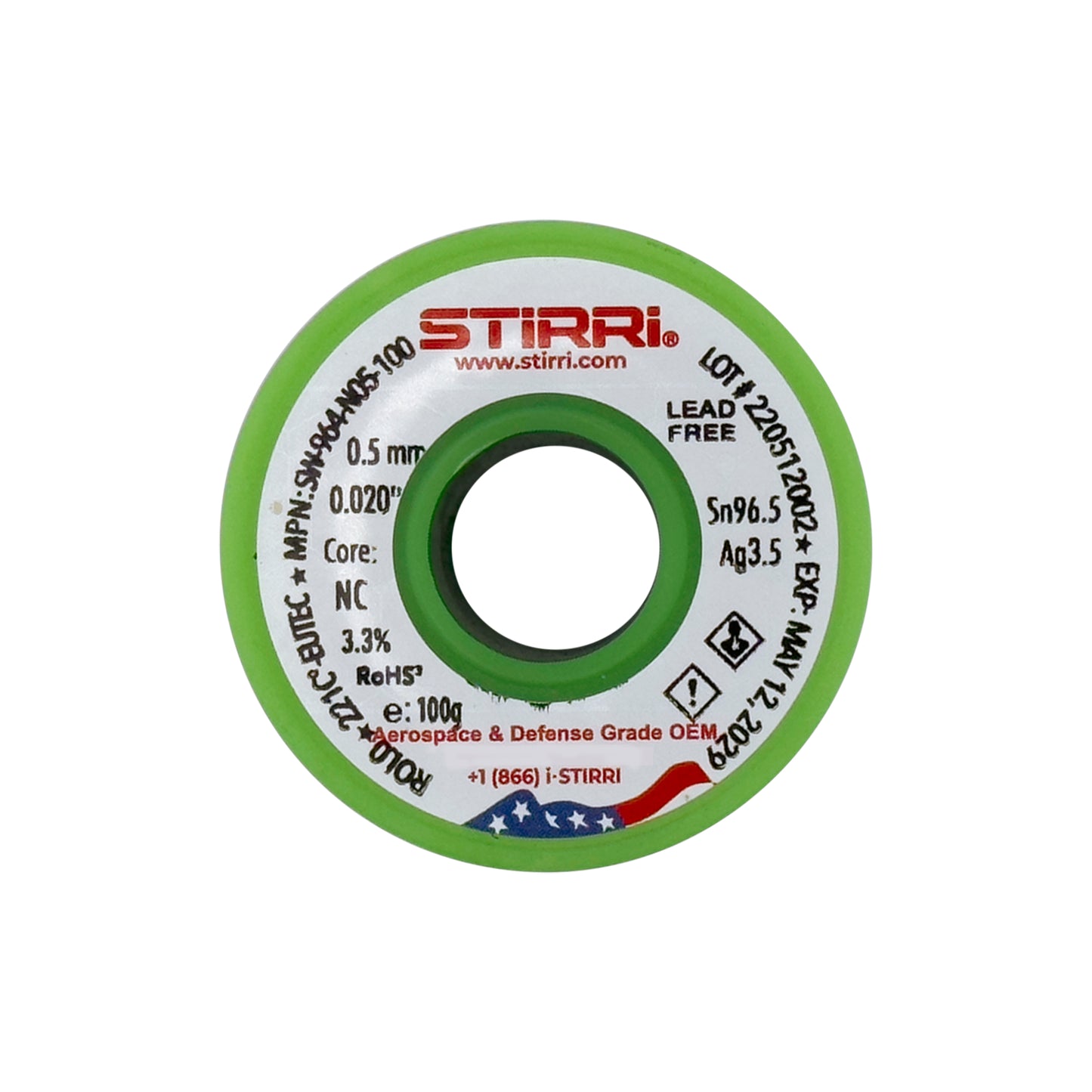 LF-964 - Sn96.5Ag3.5 eutectic lead-free solder wire NC-core ROL0 - 100g spool