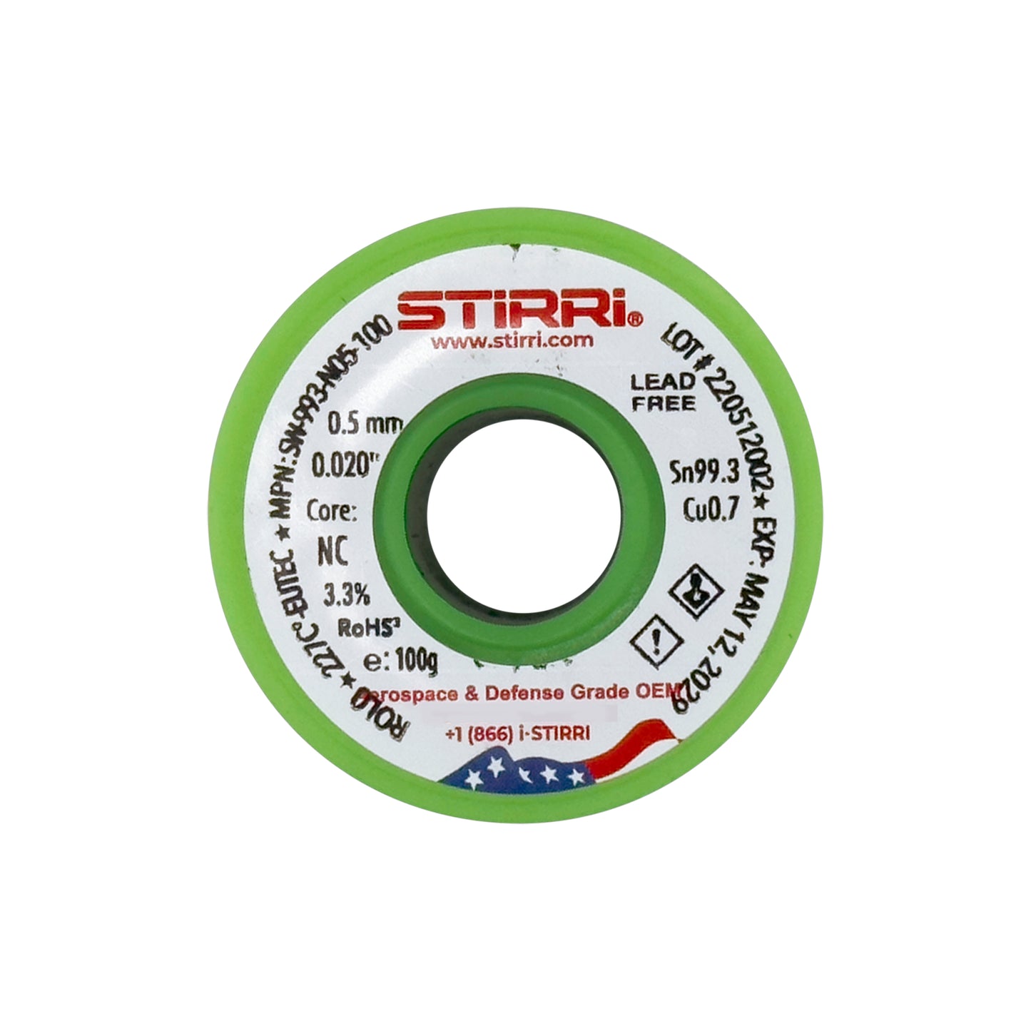 LF-993 - Sn99.3Cu0.7 eutectic lead-free solder wire NC-core ROL0 - 100g spool