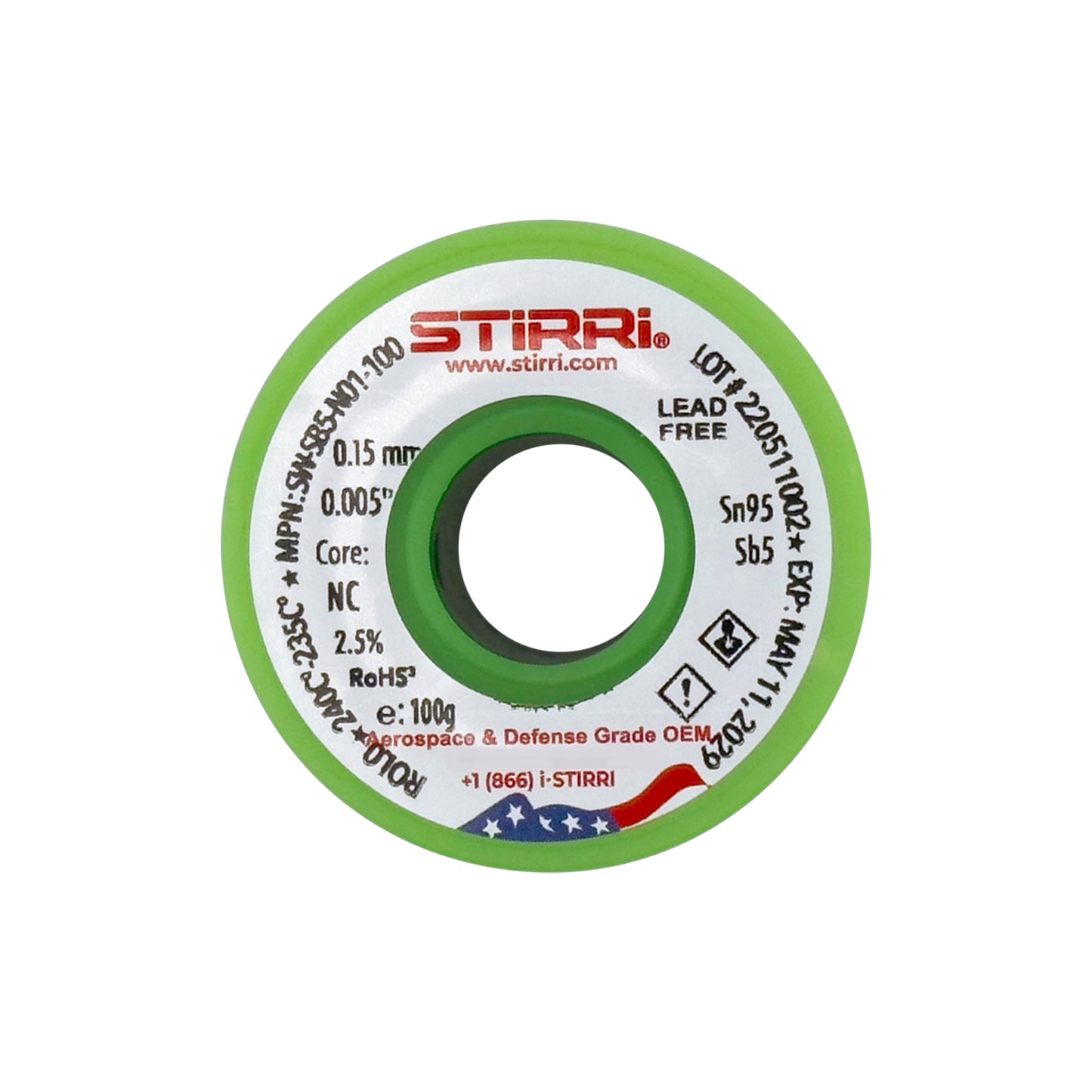 HT-SB5 - Sn95Sb5 high-temp no-clean low-voiding antimony metalloid solder wire ROL0 - 100g spool